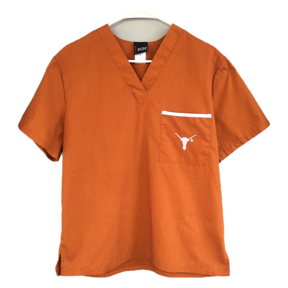 Texas Longhorns Men’s Unisex Scrub Top Burnt Orange Size Small Medical Uniform